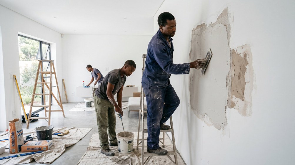 Plaster repair work on a Bo-Kaap facade